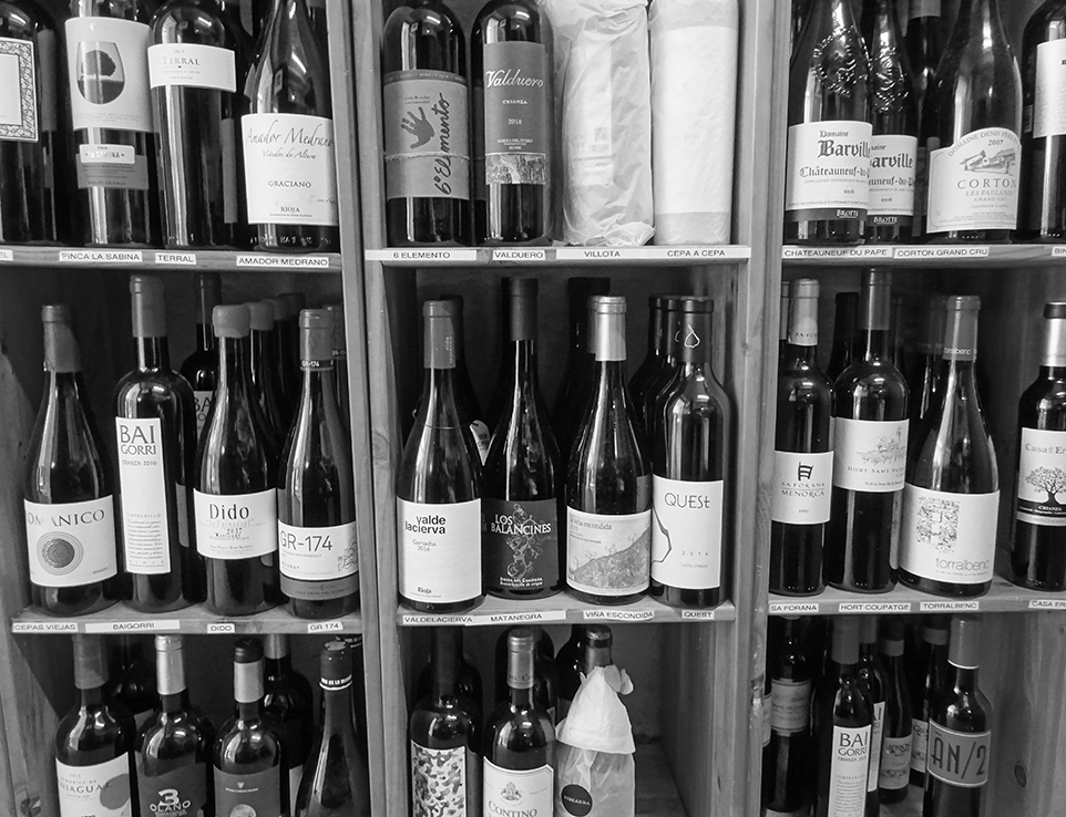 Selección de botellas de vino